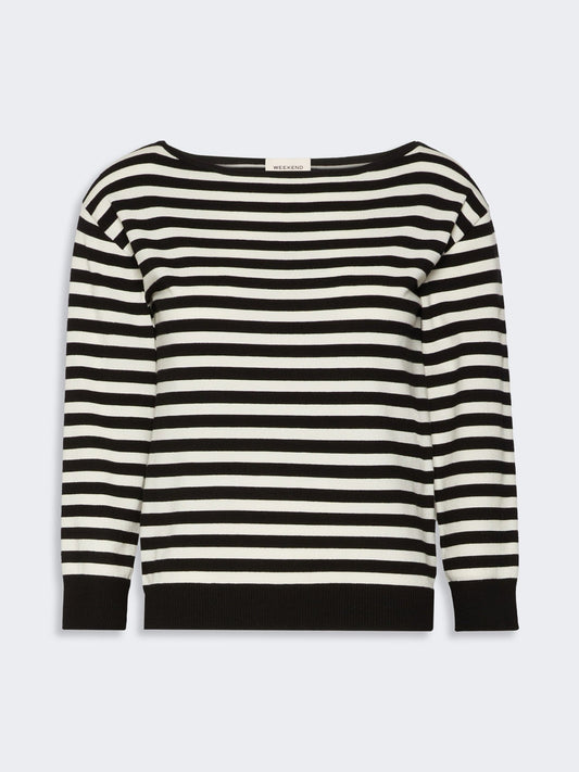 Young Ideas & Henmores -Stecca Striped Boat Neck Knit -019 Black/White -XS