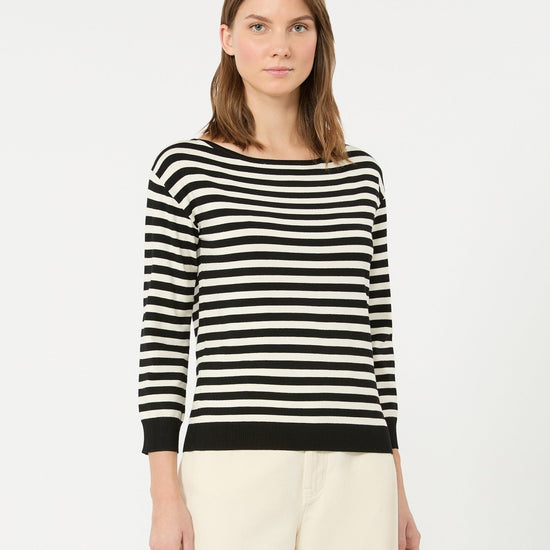 Young Ideas & Henmores -Stecca Striped Boat Neck Knit -019 Black/White -XS