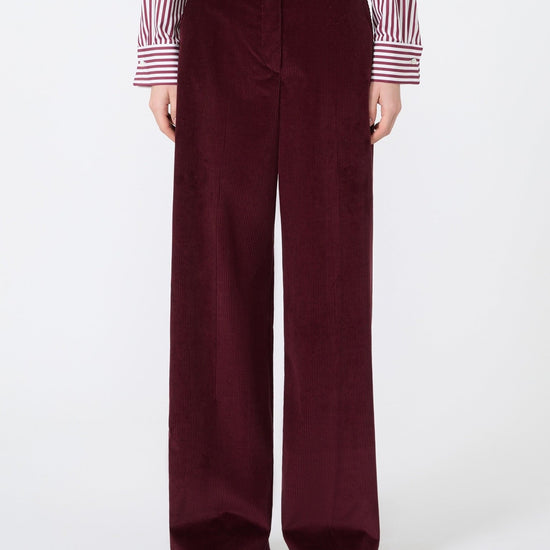Young Ideas & Henmores -Tania Wide Leg Corduroy Trousers -006 Bordeaux -8