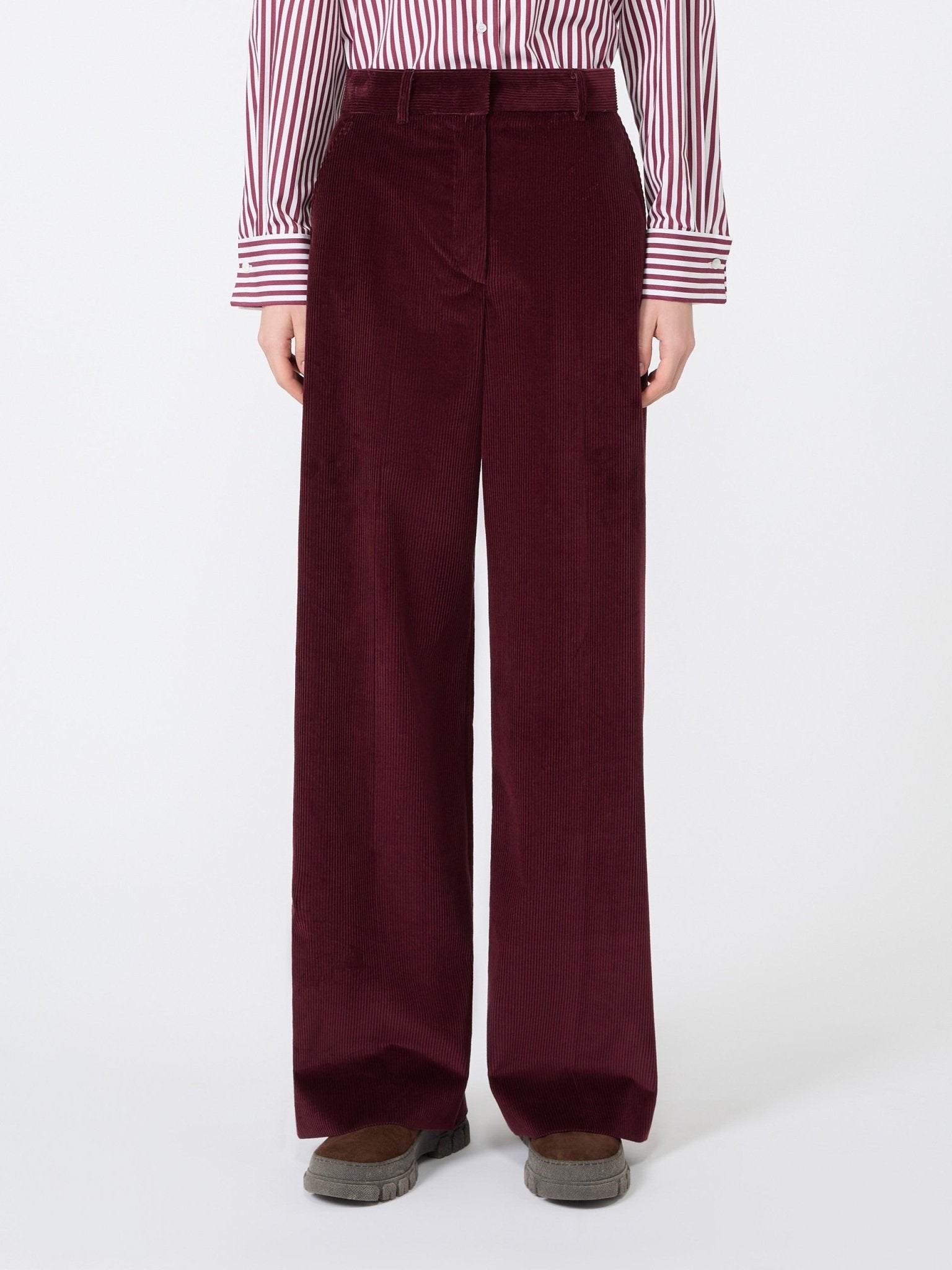 Young Ideas & Henmores -Tania Wide Leg Corduroy Trousers -006 Bordeaux -8
