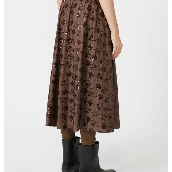 Young Ideas/Henmores - Tempra Sequin Floral Midi Skirt - 001 Chocolate - XS
