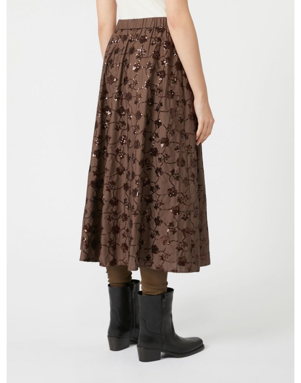Young Ideas/Henmores - Tempra Sequin Floral Midi Skirt - 001 Chocolate - XS