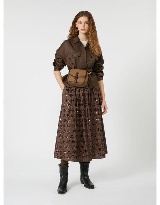 Young Ideas/Henmores - Tempra Sequin Floral Midi Skirt - 001 Chocolate - XS