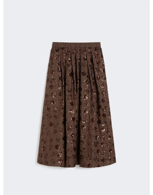 Young Ideas/Henmores - Tempra Sequin Floral Midi Skirt - 001 Chocolate - XS