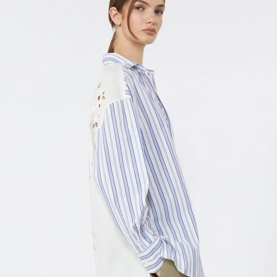 Young Ideas/Henmores - Tessile Pinstripe Broderie Anglaise Shirt - 050 Blue - 6