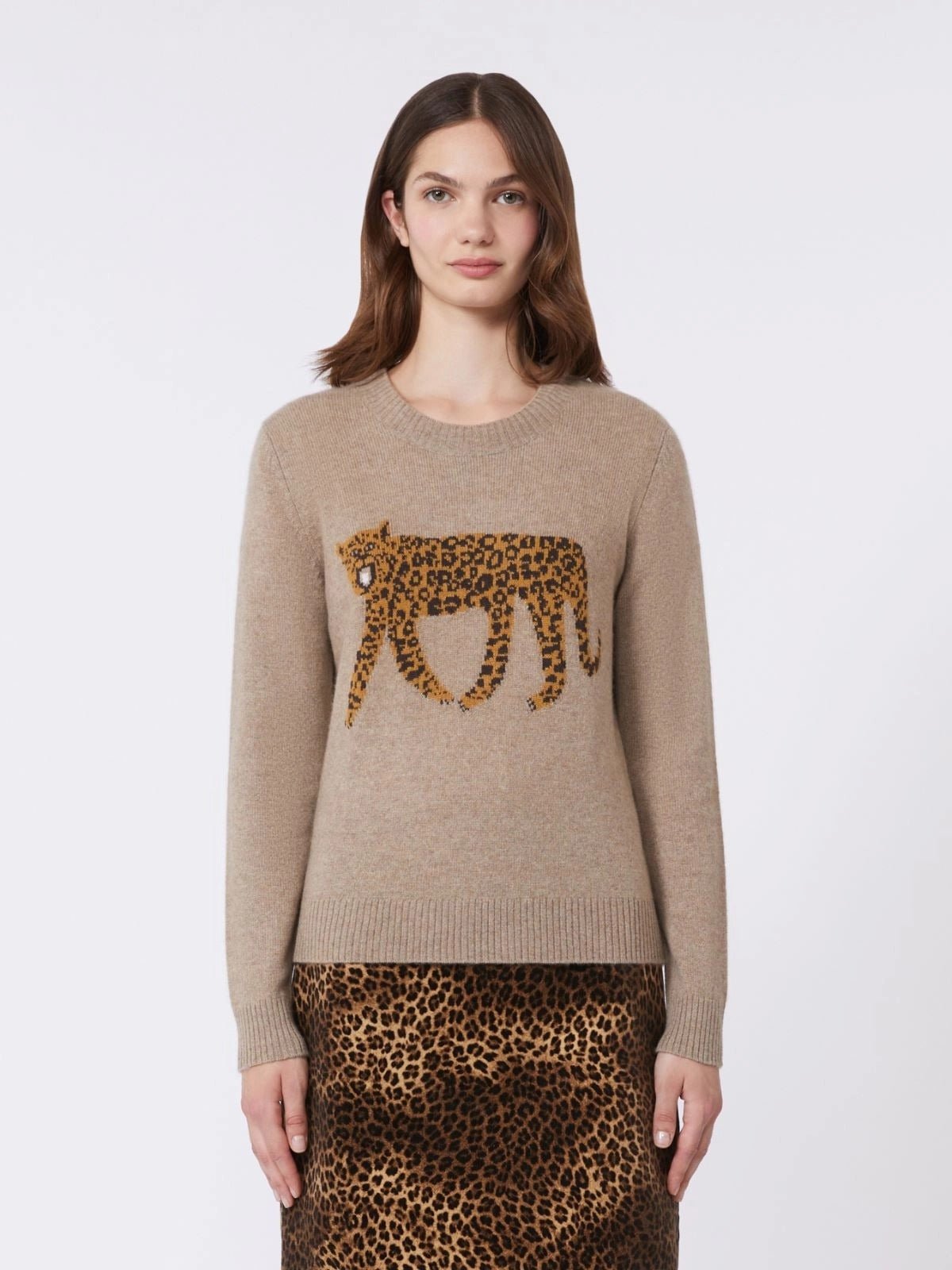 Young Ideas/Henmores - Tunica Leopard Graphic Cashmere Jumper - 002 Turtledove - XS