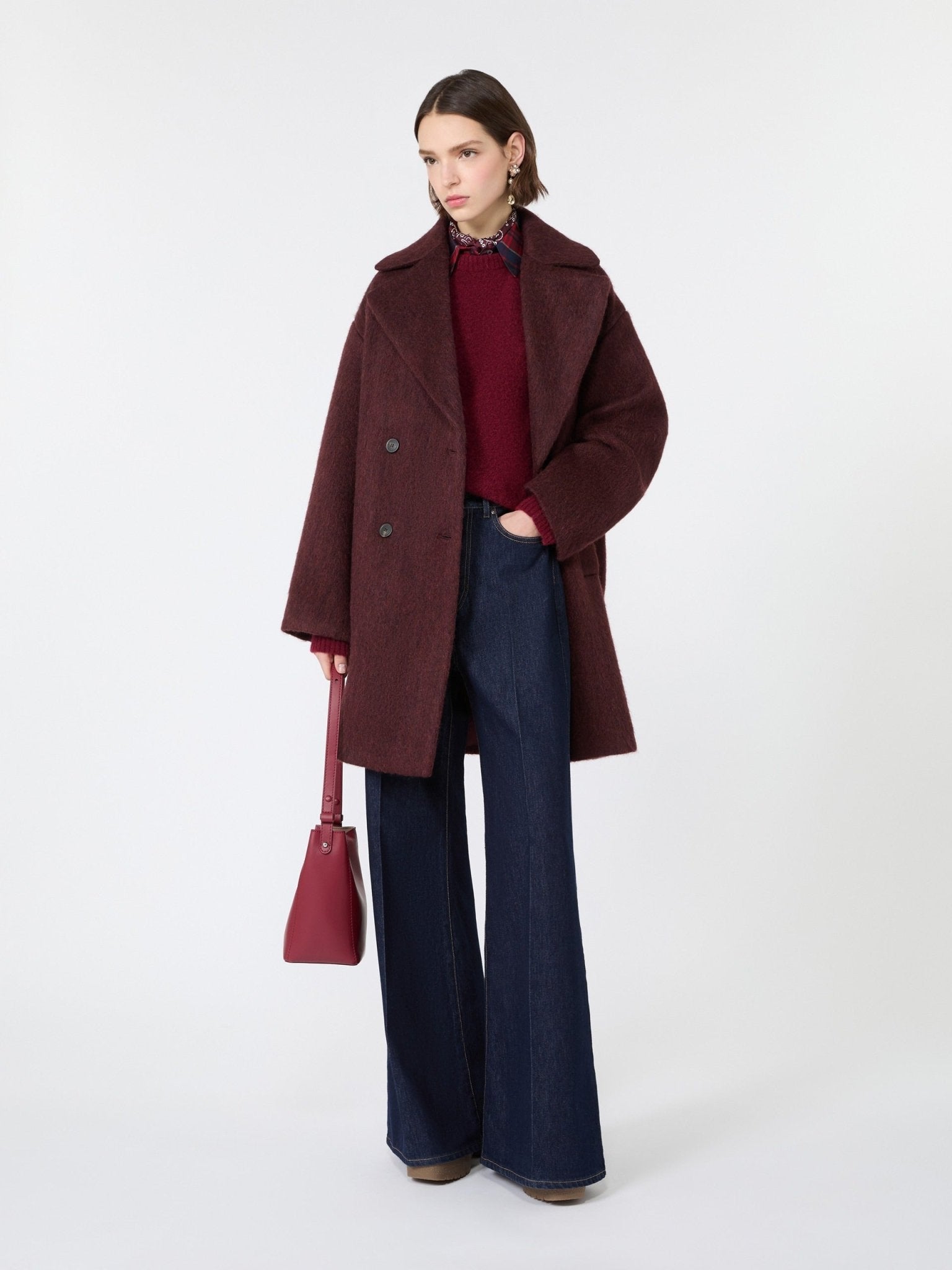 Young Ideas & Henmores -Tuono Mohair Crew Neck Jumper -011 Bordeaux -XS