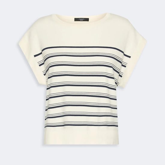 Young Ideas & Henmores - Ufo Stripe Cap Sleeve Knitted Top - 017 Ecru - XS