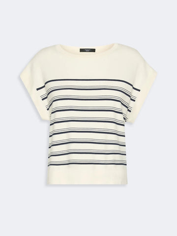 Young Ideas & Henmores - Ufo Stripe Cap Sleeve Knitted Top - 017 Ecru - XS