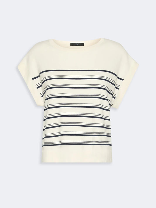 Young Ideas & Henmores - Ufo Stripe Cap Sleeve Knitted Top - 017 Ecru - XS
