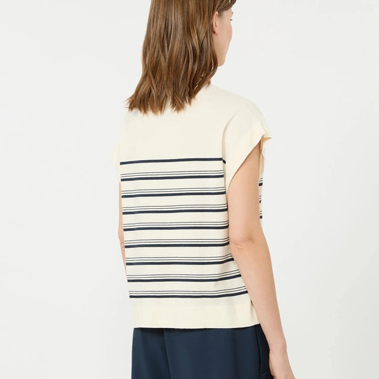Young Ideas & Henmores - Ufo Stripe Cap Sleeve Knitted Top - 017 Ecru - XS