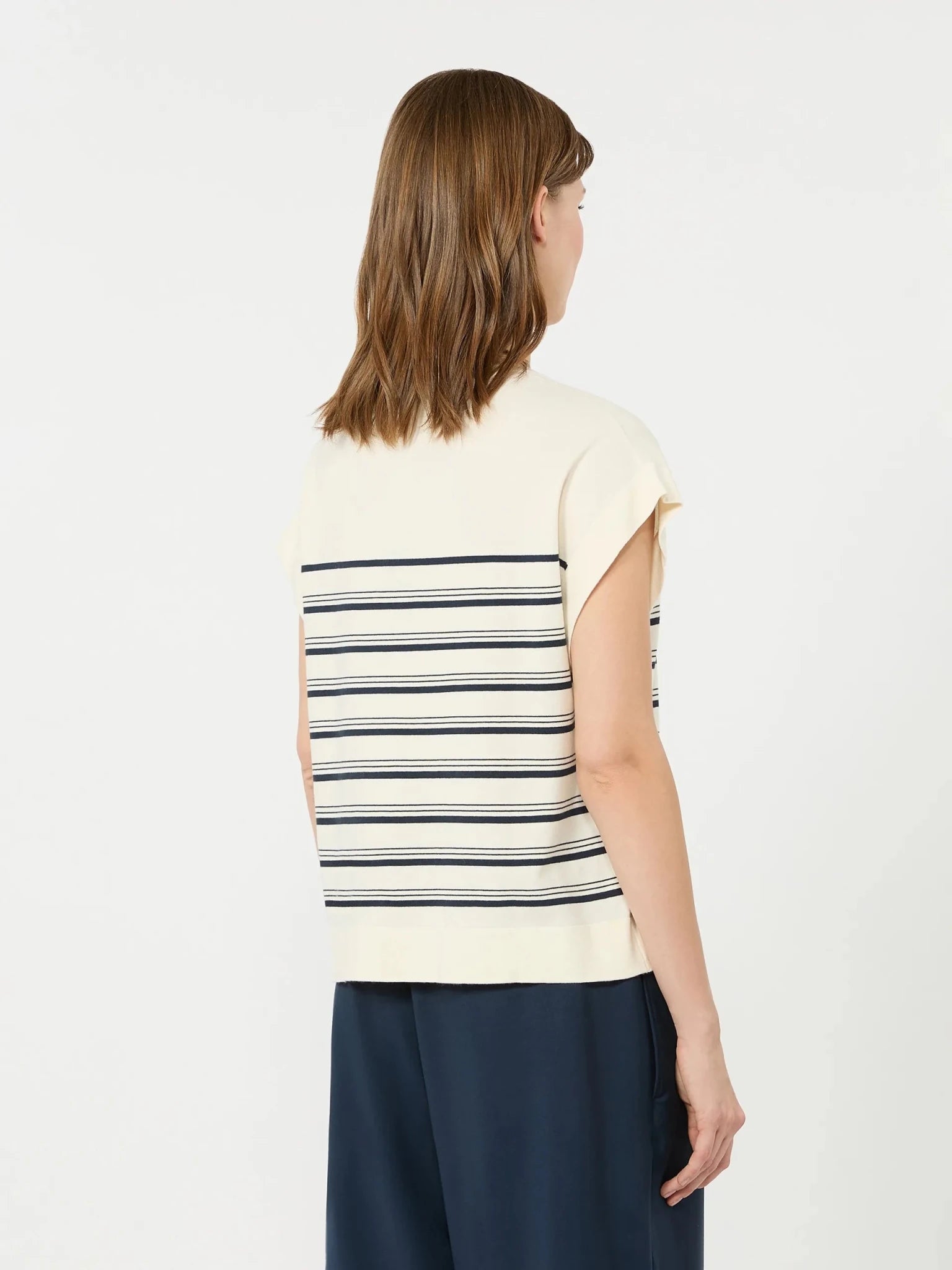 Young Ideas & Henmores - Ufo Stripe Cap Sleeve Knitted Top - 017 Ecru - XS