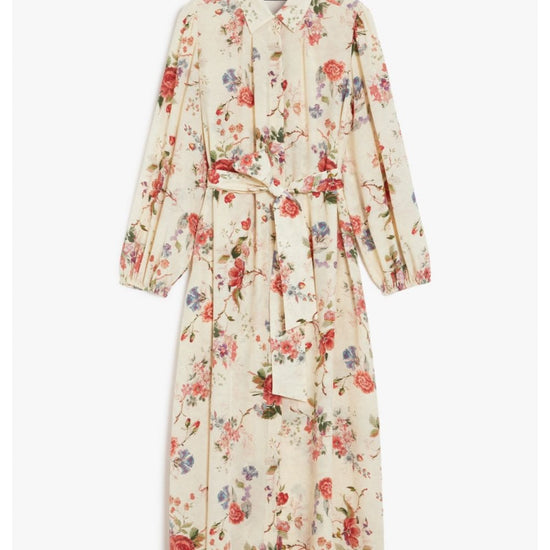 Young Ideas/Henmores - Wales Floral Tie Waist Midi Dress - 005 Ivory - 8