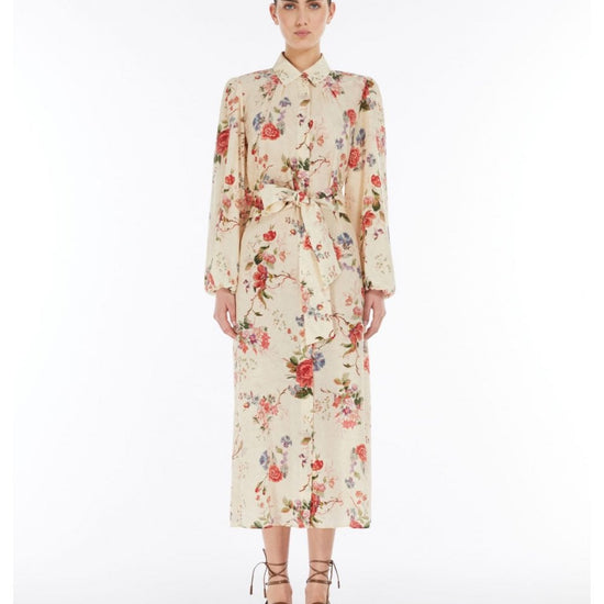 Young Ideas/Henmores - Wales Floral Tie Waist Midi Dress - 005 Ivory - 8