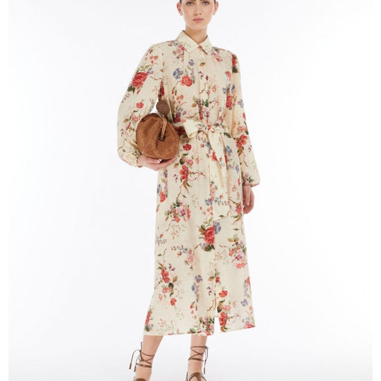 Young Ideas/Henmores - Wales Floral Tie Waist Midi Dress - 005 Ivory - 8