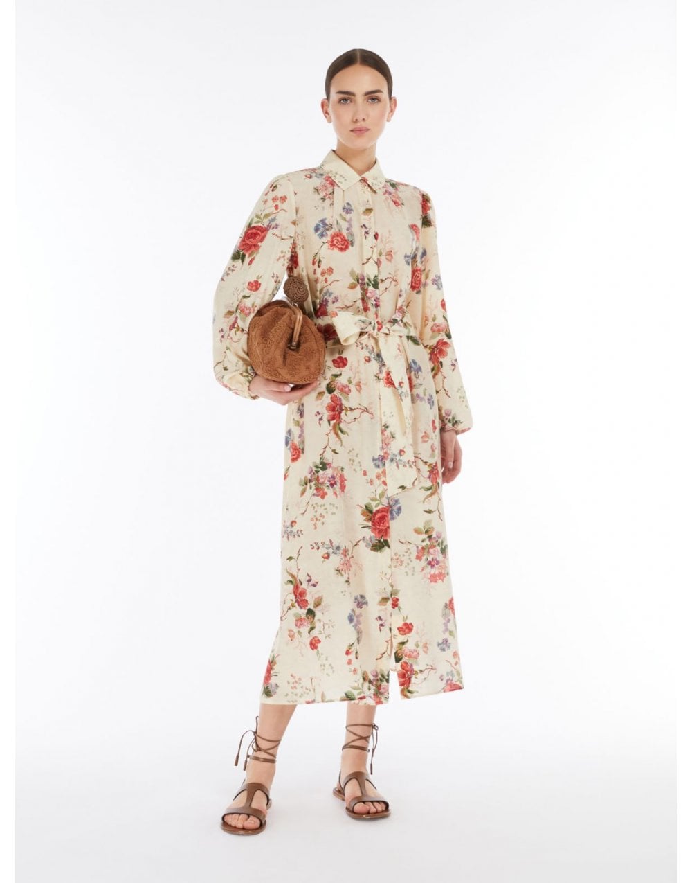 Young Ideas/Henmores - Wales Floral Tie Waist Midi Dress - 005 Ivory - 8