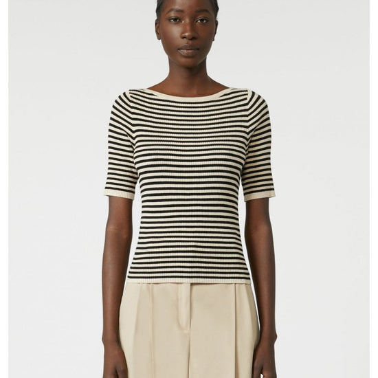 Young Ideas/Henmores - Waser Striped Short Sleeve Top - 018 Beige/Navy - S