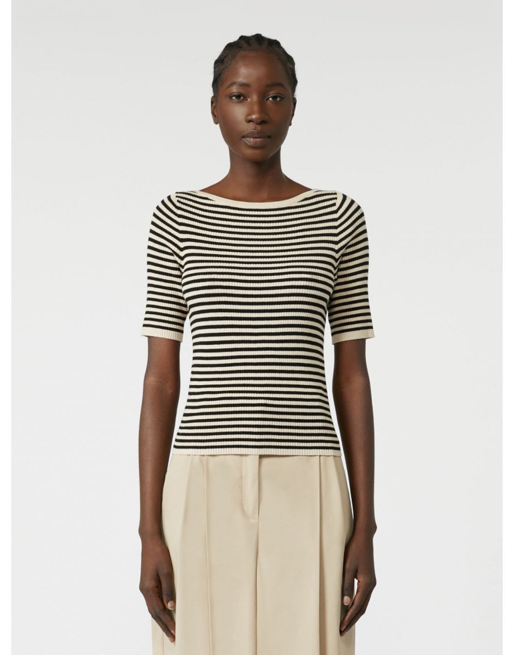 Young Ideas/Henmores - Waser Striped Short Sleeve Top - 018 Beige/Navy - S
