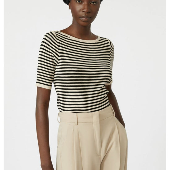 Young Ideas/Henmores - Waser Striped Short Sleeve Top - 018 Beige/Navy - S