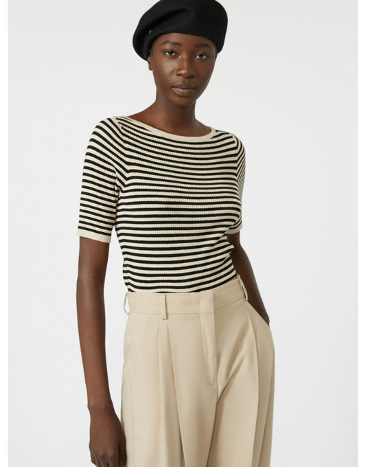 Young Ideas/Henmores - Waser Striped Short Sleeve Top - 018 Beige/Navy - S