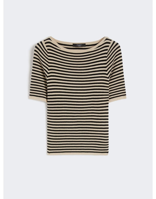 Young Ideas/Henmores - Waser Striped Short Sleeve Top - 018 Beige/Navy - S