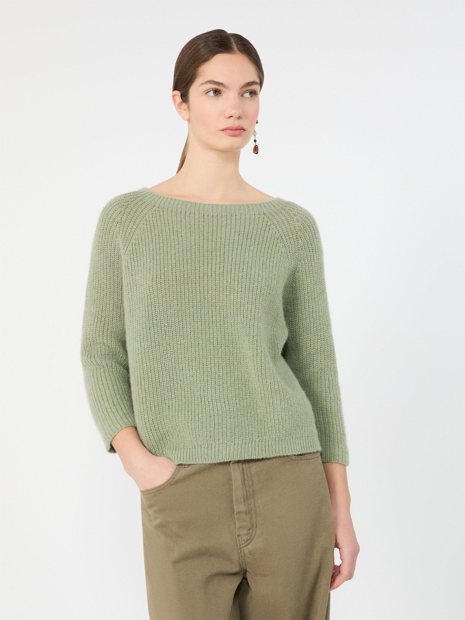 Young Ideas & Henmores -Xeno Mohair Boat Neck Jumper -002 Sage Green -XS