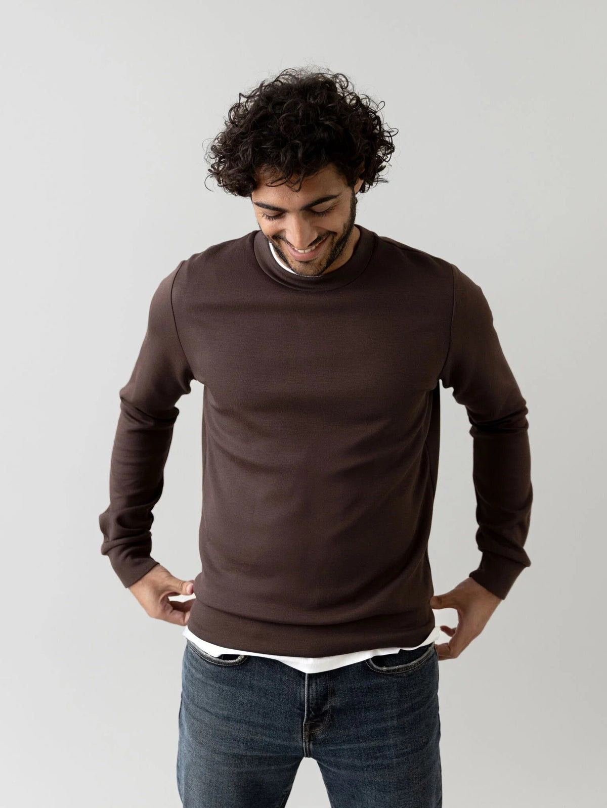 Young Ideas & Henmores -Abel Crew Neck Sweat -591 Chocolate Brown Melange -M