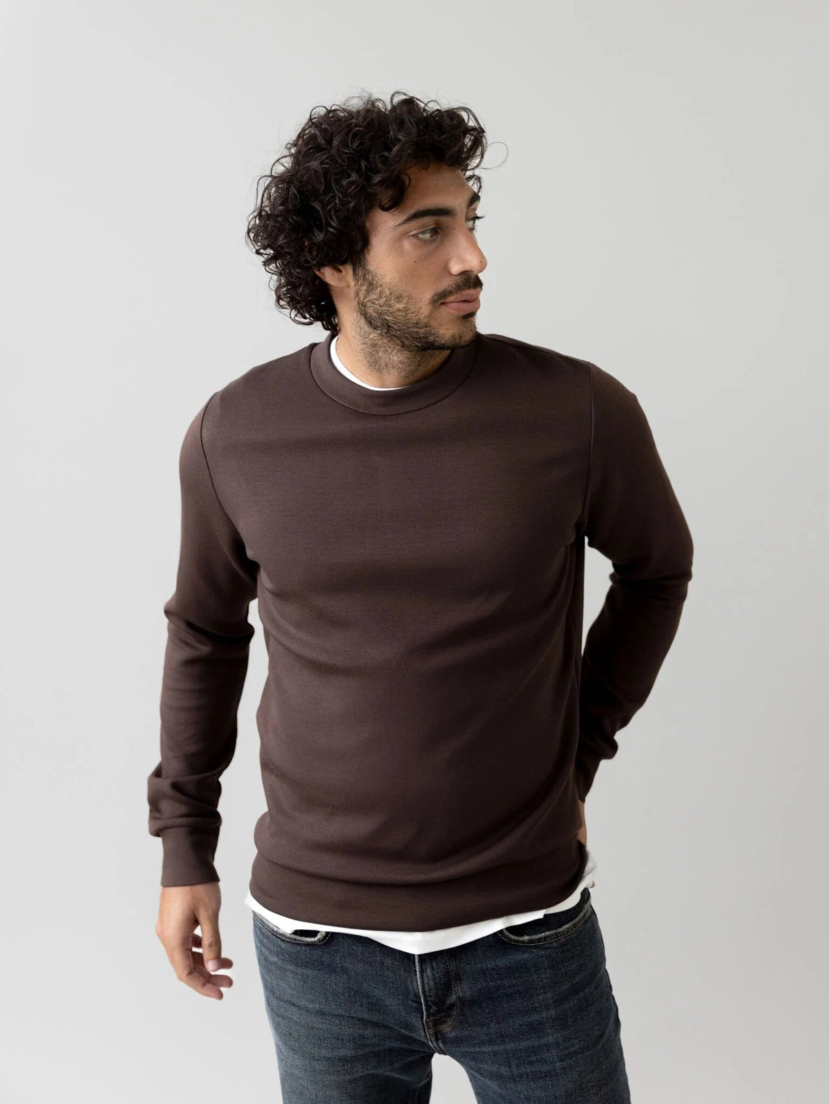Young Ideas & Henmores -Abel Crew Neck Sweat -591 Chocolate Brown Melange -M