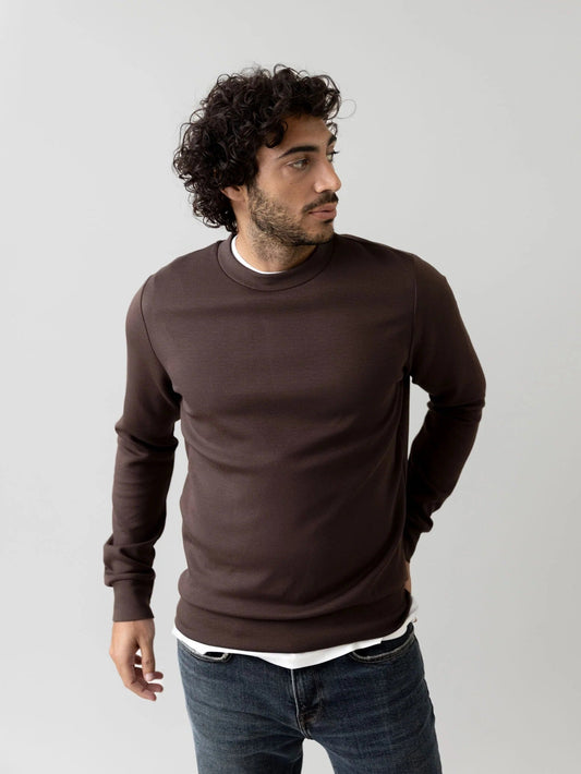 Young Ideas & Henmores -Abel Crew Neck Sweat -591 Chocolate Brown Melange -M
