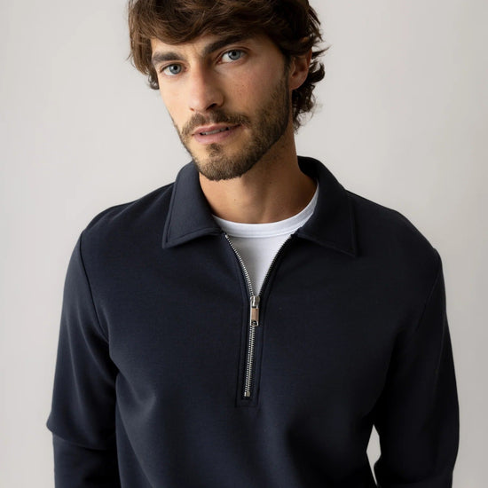 Young Ideas & Henmores -Abel Zip Polo Sweat -468 Salute Navy -M