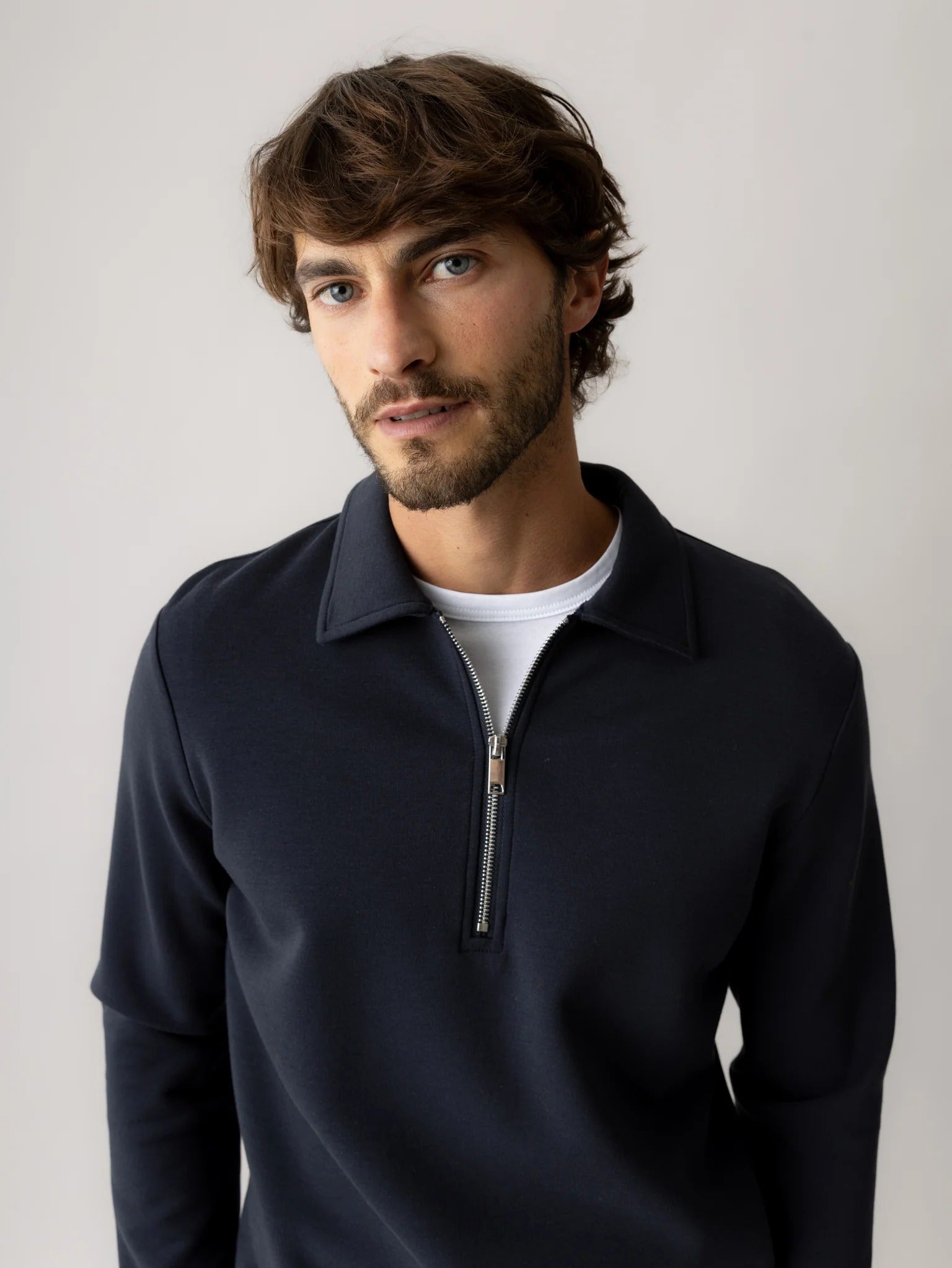 Young Ideas & Henmores -Abel Zip Polo Sweat -468 Salute Navy -M