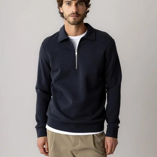 Young Ideas & Henmores -Abel Zip Polo Sweat -468 Salute Navy -M
