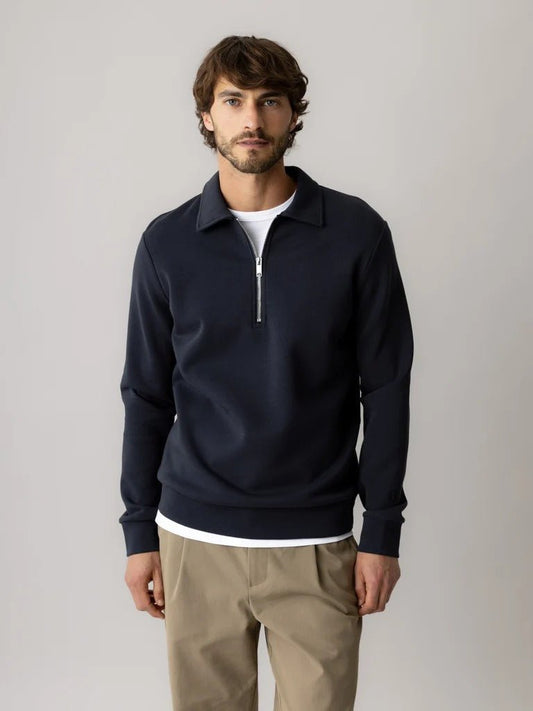 Young Ideas & Henmores -Abel Zip Polo Sweat -468 Salute Navy -M
