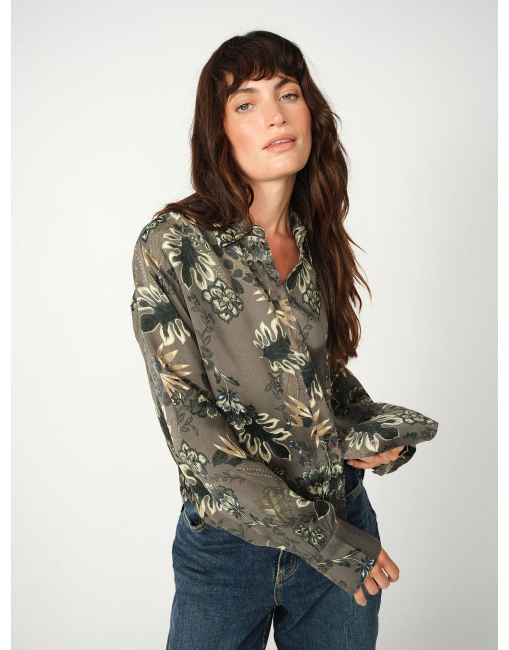 Young Ideas/Henmores - Abina Floro Print Shirt - 836 Dark Green - XS