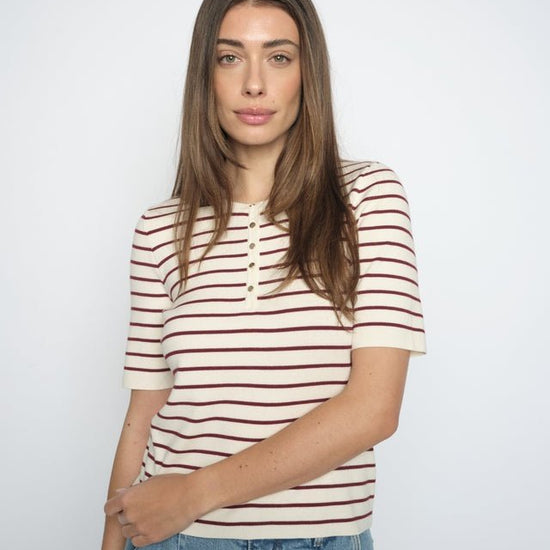 Young Ideas & Henmores -Aliz Caliz Stripe Jersey Top -273 Cabernet -XS