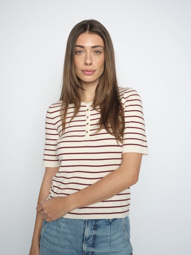 Young Ideas & Henmores -Aliz Caliz Stripe Jersey Top -273 Cabernet -XS