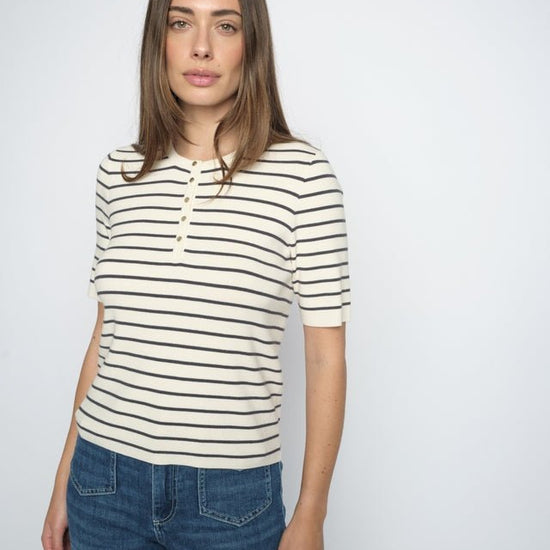 Young Ideas & Henmores -Aliz Caliz Stripe Jersey Top -191 India Ink -XS