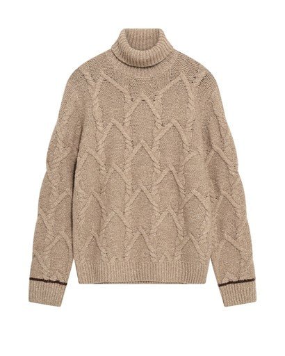 Young Ideas & Henmores -Barnie Cable Knit Roll Neck -677 Incense -M