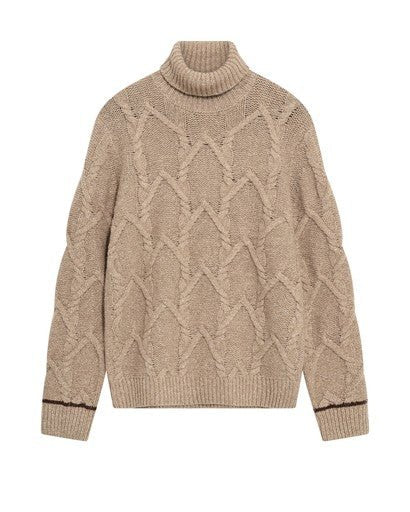 Young Ideas & Henmores -Barnie Cable Knit Roll Neck -677 Incense -M