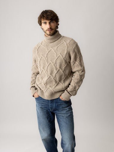 Young Ideas & Henmores -Barnie Cable Knit Roll Neck -677 Incense -M