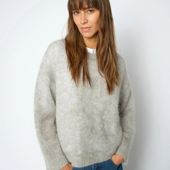Young Ideas & Henmores -Bernat Aroa Embroidered Jumper -876 Light Grey Melange -XS