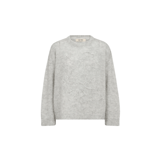 Young Ideas & Henmores -Bernat Aroa Embroidered Jumper -876 Light Grey Melange -XS