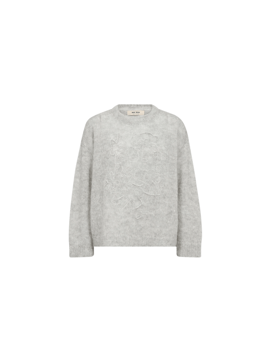 Young Ideas & Henmores -Bernat Aroa Embroidered Jumper -876 Light Grey Melange -XS