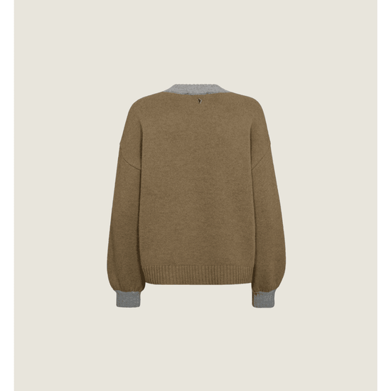 Young Ideas/Henmores - Beth Ottili Contrast V Neck Jumper - 919 Grey Melange Multi - XS