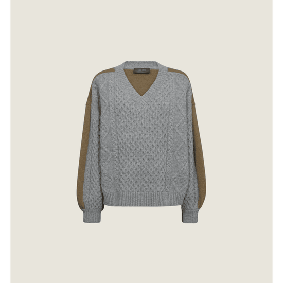 Young Ideas/Henmores - Beth Ottili Contrast V Neck Jumper - 919 Grey Melange Multi - XS