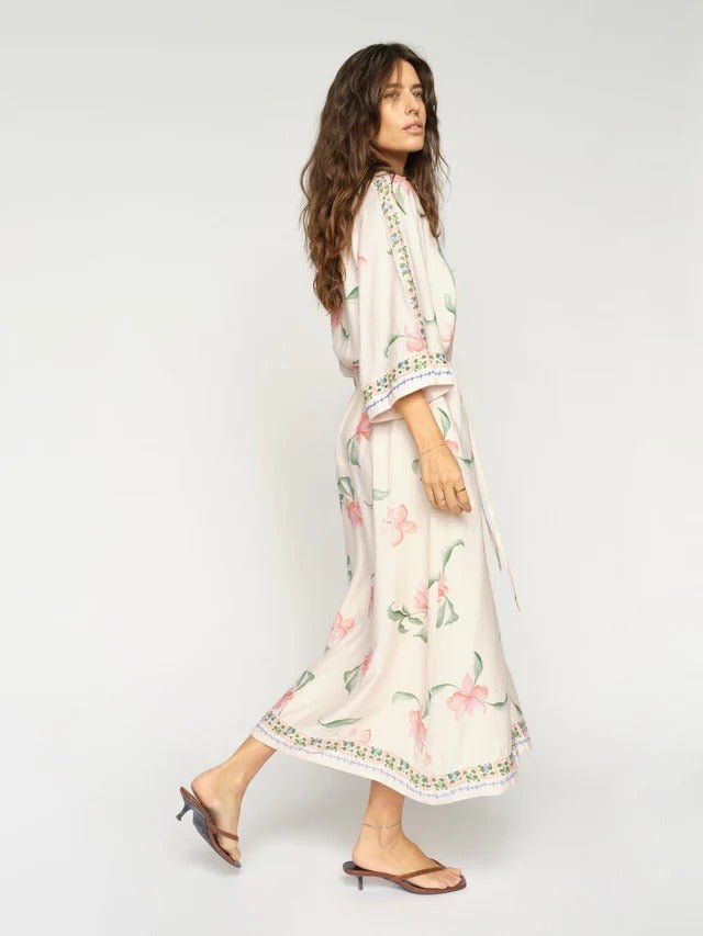 Young Ideas/Henmores - Bunno Big Orchid Dress - 180 Ecru - XS