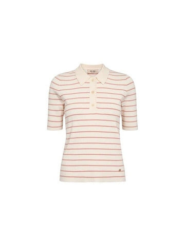 Young Ideas/Henmores - Caliz Stripe Ribbed Polo Knit - 166 Peachy - XS