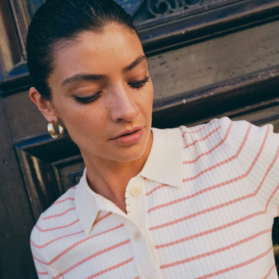 Young Ideas/Henmores - Caliz Stripe Ribbed Polo Knit - 166 Peachy - XS