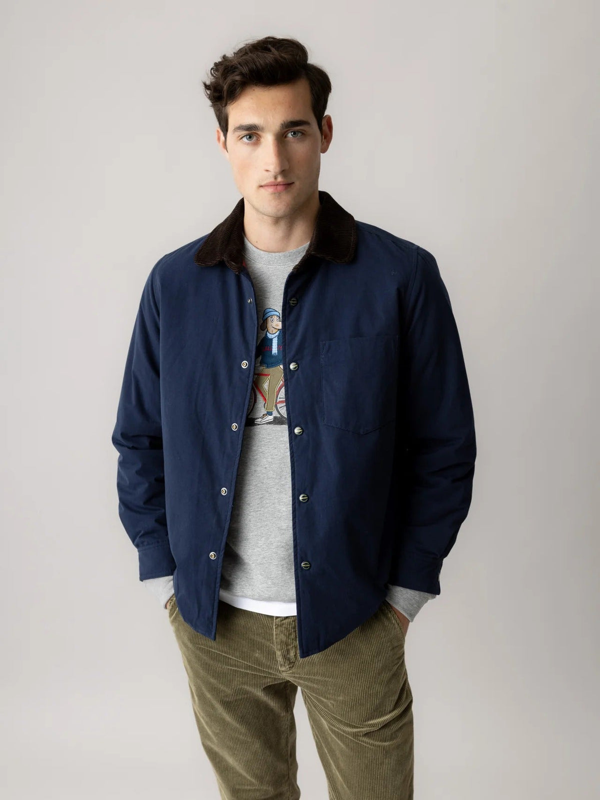 Young Ideas & Henmores -Callum Cord Collar Jacket -468 Salute Navy -M