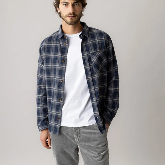 Young Ideas & Henmores -David Bruse Check Overshirt -468 Salute Navy -M